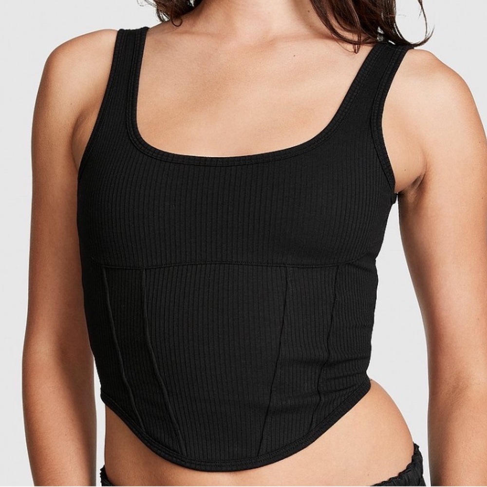 PINK Cinched Black Corset Top Women Size XS